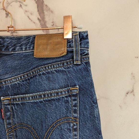 Levis Premium Jeans Women 27 Ribcage Straight Ankle Button Fly High Indigo Dark - Picture 14 of 15
